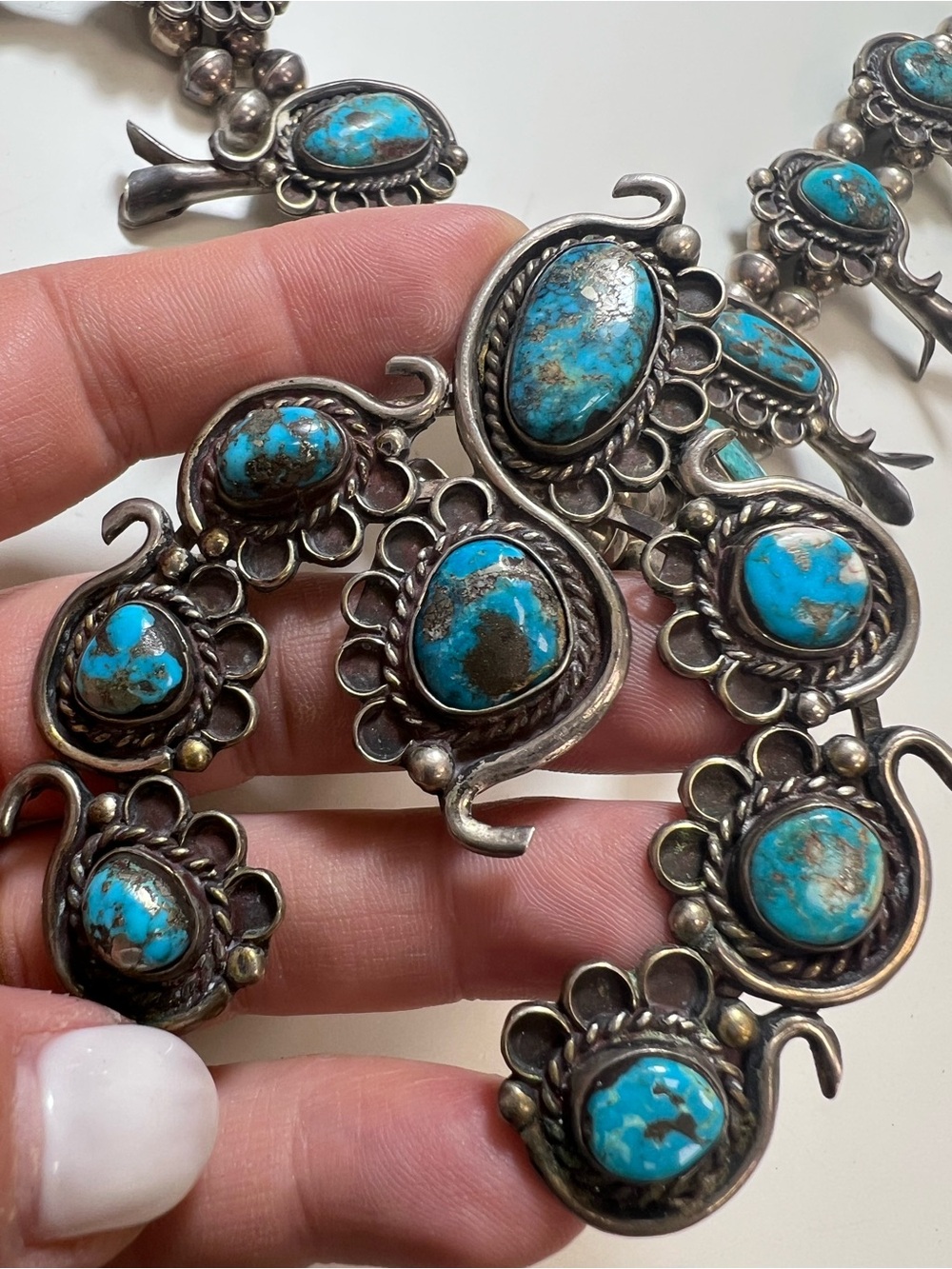 Sterling Silver Turquoise Squash Blossom Necklace - Picture 1 of 15